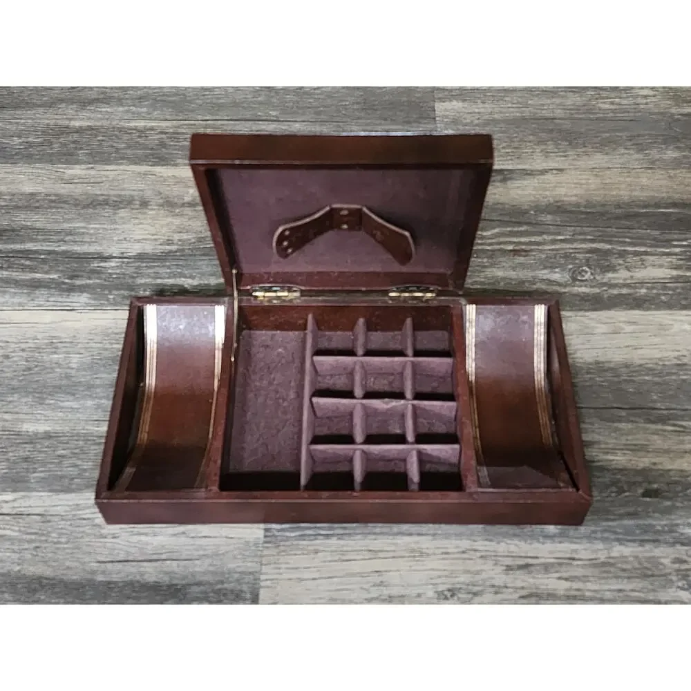 Mens Vintage Dresser Caddy Valet Faux Leather US Eagle Seal Jewelry Box